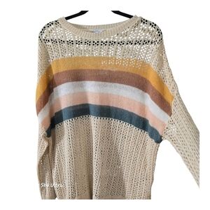 Striped Knit Sweater - Cream, Yellow, Pink, Green